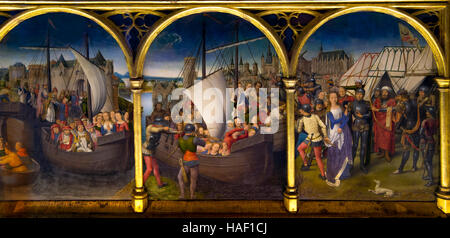 Sankt Ursula Heiligtum, Abreise aus Basel, Martyrium in Köln, von Hans Memling, 1489, St. Johannes Hospital, Brügge, Belgien, Europa Stockfoto
