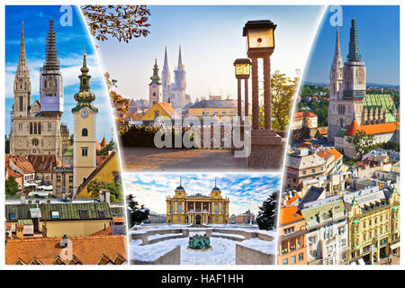 Stadt Zagreb Sehenswürdigkeiten Postkarte, Hauptstadt von Kroatien collage Stockfoto