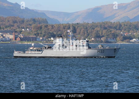 LNS Skalvis (M53), ein Jagd-Klasse Mine Gegenmaßnahmen Schiff der litauischen Marine, Ankunft für Übung Joint Warrior 16-2. Stockfoto