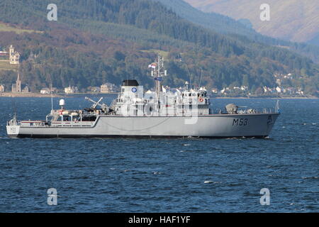 LNS Skalvis (M53), ein Jagd-Klasse Mine Gegenmaßnahmen Schiff der litauischen Marine, Ankunft für Übung Joint Warrior 16-2. Stockfoto