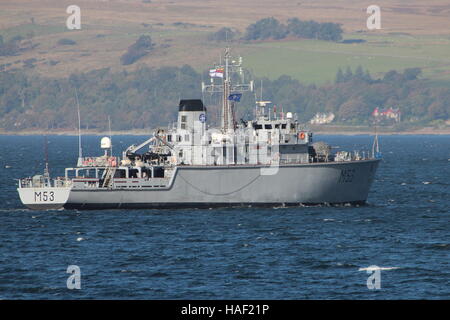 LNS Skalvis (M53), ein Jagd-Klasse Mine Gegenmaßnahmen Schiff der litauischen Marine, Ankunft für Übung Joint Warrior 16-2. Stockfoto