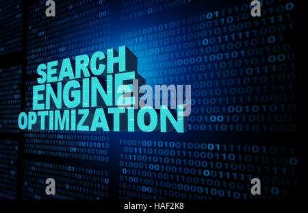 Suche Motor Optimierung Symbol und Seo Technik Hintergrund als Text zur Darstellung einer Internetdaten Suche Lösungskonzept auf einem Daten-Hintergrund Stockfoto