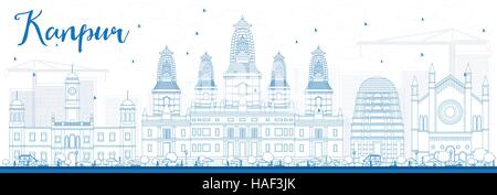 Umriss Kanpur Skyline mit blauen Gebäude. Vektor-Illustration. Geschäftsreisen und Tourismus-Konzept mit historischer Architektur. Stock Vektor