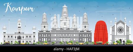 Kanpur Skyline mit grauen Gebäuden und blauer Himmel. Vektor-Illustration. Geschäftsreisen und Tourismus-Konzept mit historischer Architektur. Stock Vektor