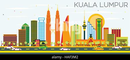 Skyline von Kuala Lumpur mit Farbe Gebäude und blauer Himmel. Vektor-Illustration. Geschäftsreisen und Tourismus-Konzept mit moderner Architektur. Stock Vektor