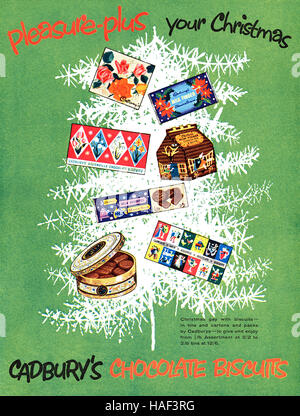 1959 britische Weihnachten Werbung für Cadbury Schokoladenkekse Stockfoto