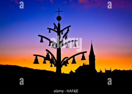 Marija Bistrica marian Schrein Architektur Silhouette bei Sonnenuntergang, Zagorje Region in Kroatien Stockfoto