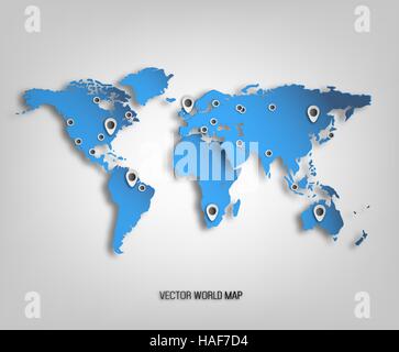 3D World Map mit Schatten und Flecken auf einem hellen Orange Hintergrund Stock Vektor