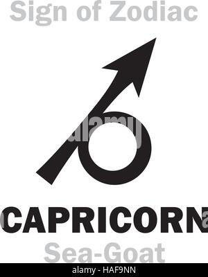 Astrologie-Alphabet: Zeichen der Tierkreiszeichen Steinbock (die Mer-Ziege). Hieroglyphen Charakter Zeichen (einzelnes Symbol). Stock Vektor