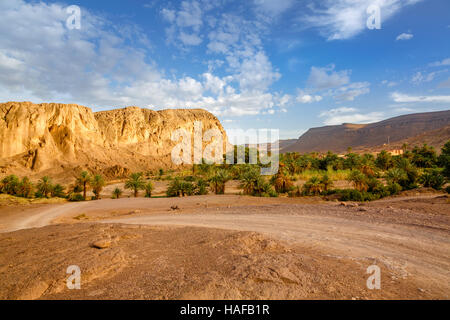 Geologisch sehr interessantes Land über Fint Oase nahe der Stadt Ouarzazate in Marokko Stockfoto