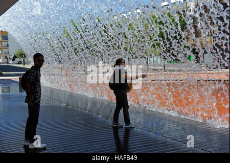 Wasserwand, Jardim da Agua, Wasser-Garten, Parque Das Nacoes, Nation Park, Lisboa, Lissabon, Portugal Stockfoto