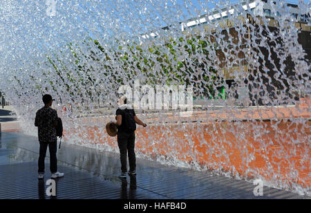 Wasserwand, Jardim da Agua, Wasser-Garten, Parque Das Nacoes, Nation Park, Lisboa, Lissabon, Portugal Stockfoto