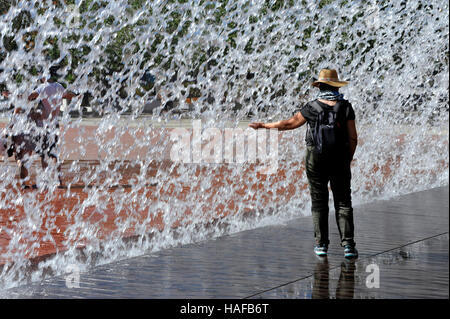 Wasserwand, Jardim da Agua, Wasser-Garten, Parque Das Nacoes, Nation Park, Lisboa, Lissabon, Portugal Stockfoto