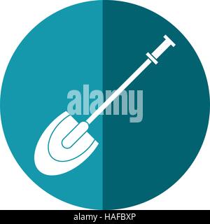 Schaufel Tool Element camping blauer Kreis Schatten Stock Vektor