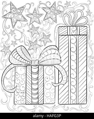 Hand gezeichnet Tinte Muster. Malbuch für Erwachsene Frohe Weihnachten Stock Vektor