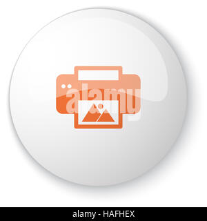 Glänzend weiße Web Button mit orange Foto drucken Symbol auf weißem Hintergrund Stockfoto