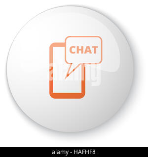 Glänzend weiße Web Button mit orange Chat-Symbol auf weißem Hintergrund Stockfoto