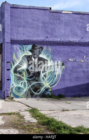 Wandbild von Robert Johnson in Clarksdale, Mississippi Stockfoto