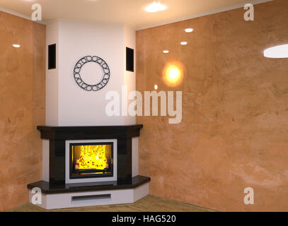 Eck-Kamin aus Marmor. 3D render Stockfoto