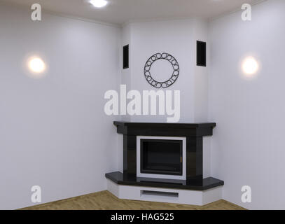 Eck-Kamin aus Marmor. 3D render Stockfoto