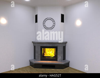 Eck-Kamin aus Marmor. 3D render Stockfoto