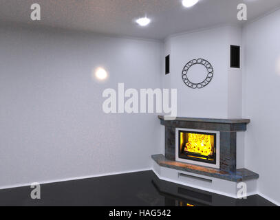 Eck-Kamin aus Marmor. 3D render Stockfoto