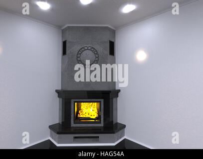 Eck-Kamin aus Marmor. 3D render Stockfoto