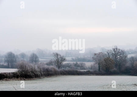 Bridport, Dorset, UK.  1. Dezember 2016. Weit verbreitete Dunst und Nebel an einem frostigen Morgen decken die Bereiche rund um Bridport in Dorset zu Beginn der meteorologische Winter.  Bild: Graham Hunt/Alamy Live-Nachrichten Stockfoto