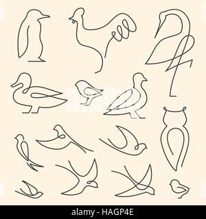 Eine Zeile Vögel Kunst Logo set Stock Vektor