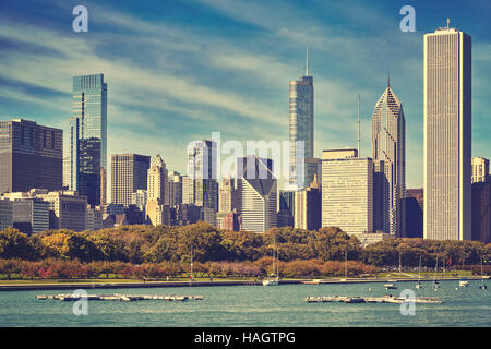 Retro-getönten Bild der Skyline von Chicago, USA. Stockfoto