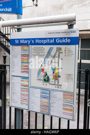 Externe Karte von Str. Marys Krankenhaus in Paddington, London, UK Stockfoto