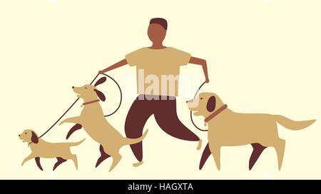 Vektor-Illustration einer Person zu Fuß drei Hunde Stock Vektor