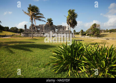 Ruinen von Tulum, die präkolumbische Maya ummauerten Stadt dient als ein wichtiger Hafen für Cobá. Playa del Carmen, Halbinsel Yucatán, Mexiko. Stockfoto