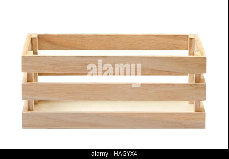 Holzkiste isoliert auf weißem Hintergrund. Stockfoto