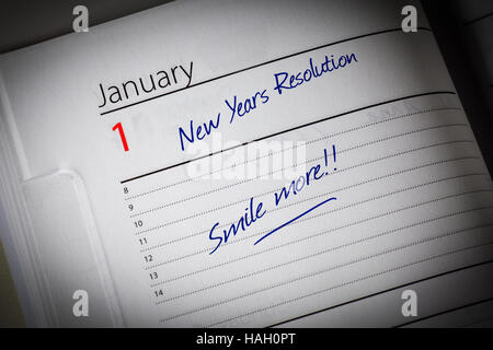 New Years Resolution im Tagebuch Stockfoto