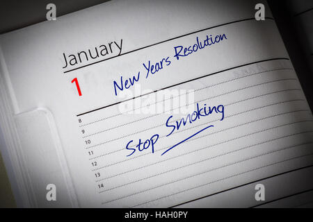 New Years Resolution im Tagebuch Stockfoto