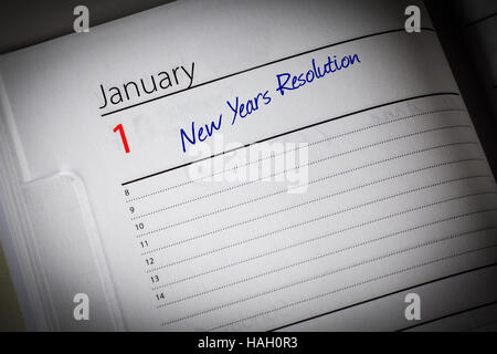 New Years Resolution im Tagebuch Stockfoto