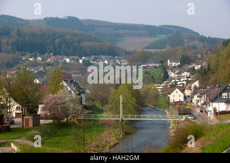 Deutschland, Nordrhein-Westfalen, Kreis Olpe, Lennestadt, Ortsteil Meggen, Blick ins Tal der Lenne Stockfoto