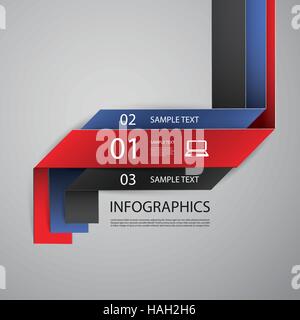 Bunte nummeriert gefaltete Bänder - Infografiken Entwurfsvorlage mit Symbolen - Illustration in frei editierbare Vektor-Format Stock Vektor
