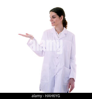 Ärztin Assistentin Wissenschaftler im weißen Kittel über isolierte Hintergrund Stockfoto