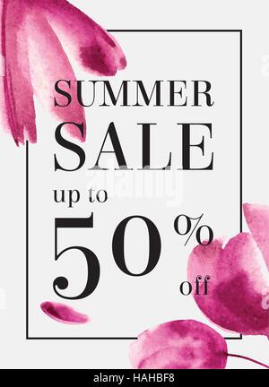 Summer-Sale bis Tu 70 Prozent Rabatt. Aquarell Design. Web-banner Stock Vektor