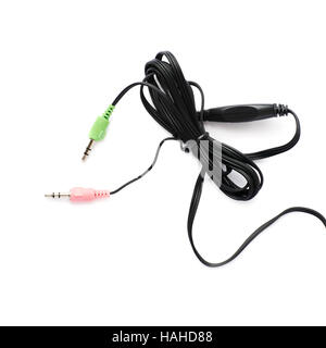 Kopfhörer-Lautstärke-Regler, Kopfhöreranschluss und eine Mikrofonbuchse isoliert auf weißem Hintergrund Stockfoto