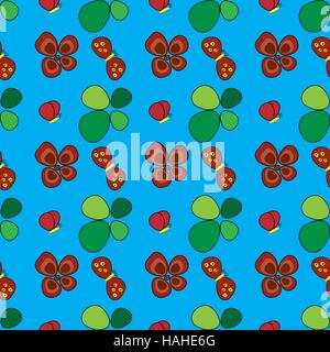 Blaue nahtlose floralen Muster mit Blumen, Blättern und Schmetterlinge Stock Vektor