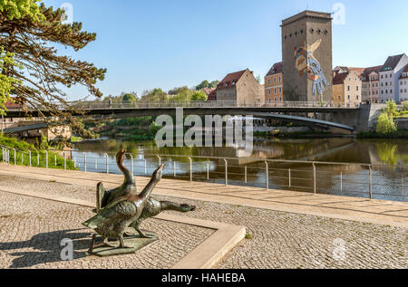 Altstadtbrücke über die Neiße und Grenze nach Polen, Goerlitz, Sachsen, Deutschland Stockfoto