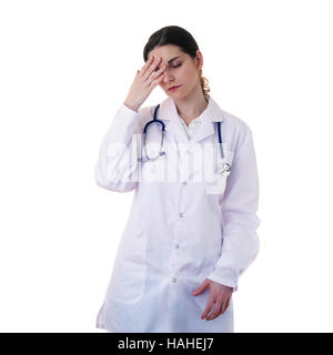 Ärztin Assistentin Wissenschaftler im weißen Kittel über isolierte Hintergrund Stockfoto