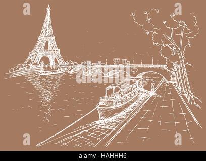 Vektor-Illustration der Eiffelturm im Stil Sketch, von hand gezeichnete Abbildung. Vektor-Illustration. Stock Vektor
