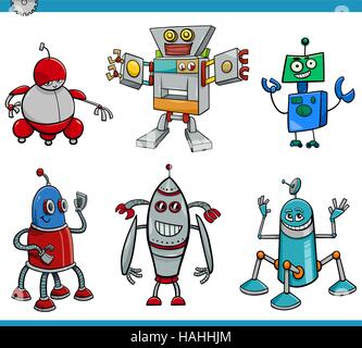 Cartoon-Illustration des Roboters oder Droid Fantasy Figuren Set Stock Vektor