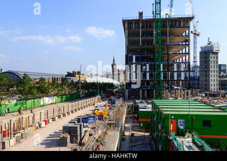 Die Bauarbeiten beginnen in der Sanierung von King's Cross, London, Großbritannien, Juli 2013 Stockfoto