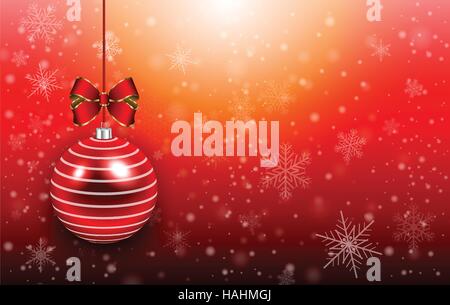 Weihnachten Hintergrund rot mit glänzenden Kugeln und Schneeflocken, Vektor-Illustration. Stock Vektor