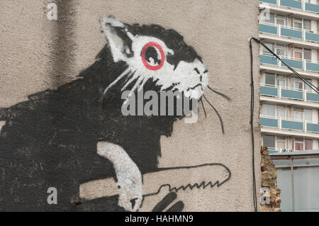 Riesige Ratte Schablone, von der Street-Artist "Banksy", Old Street, London EC1, England. Stockfoto